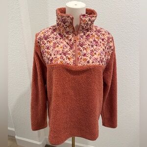 Vera Bradley Pink orange Floral Patterned teddy quarter zip Sherpa size s/m
